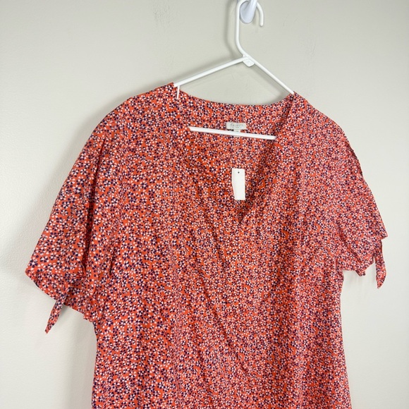 Talbots Top Womens 2X Short Sleeve Floral Blouse Orange Blue White Cotton Casual - Picture 3 of 8